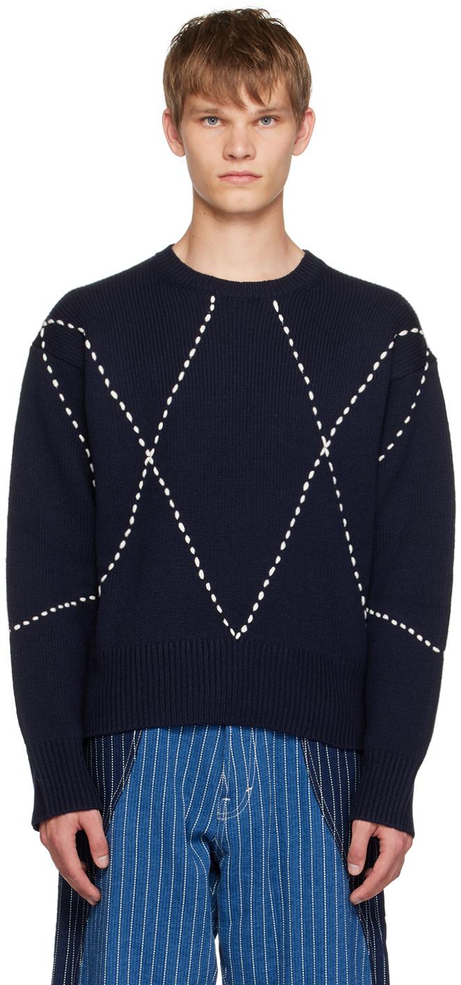 KENZO Navy Paris Sashiko Stitch Sweater in Blue for Men | Lyst