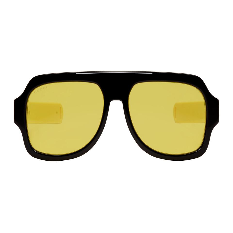 Gucci Synthetic Black And Yellow Sport Sunglasses for Men | Lyst