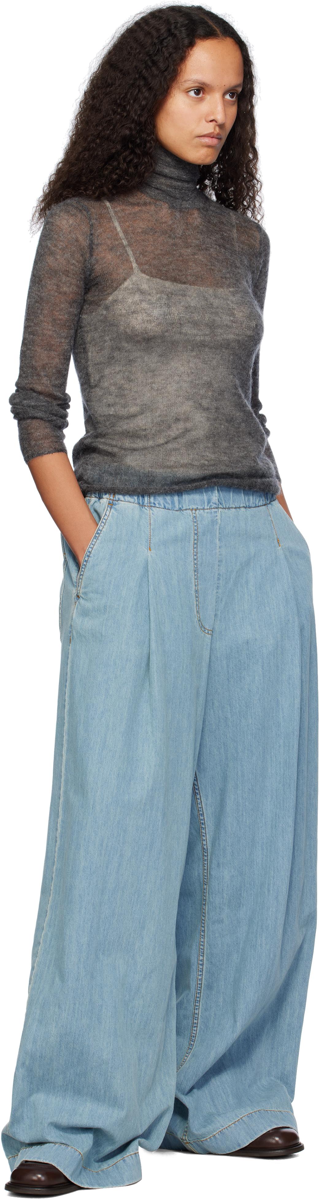 AURALEE レディース ブラック グレー キッドモヘア シア ニット  