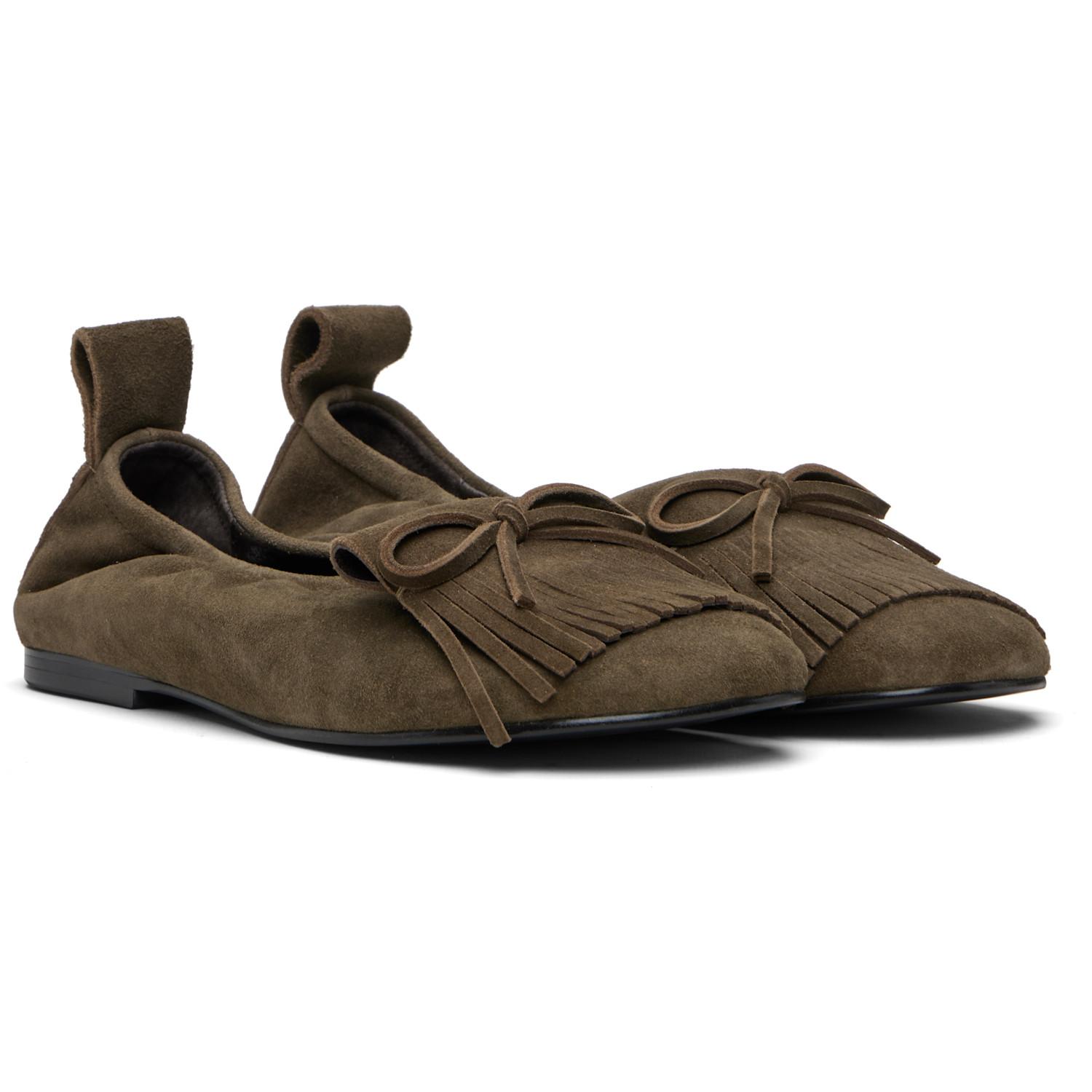 OPEN YY 厚底バレットシューズ Gray Cross Buckle Ballet Flats by