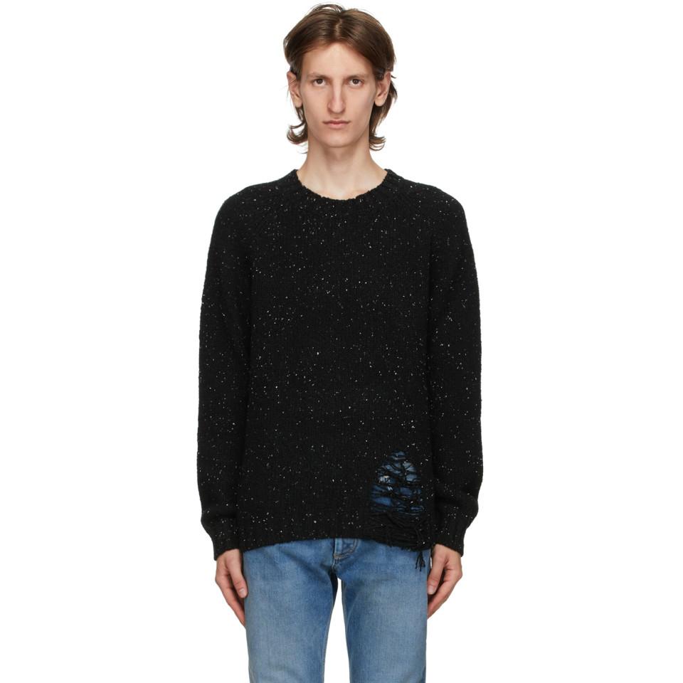 Maison Margiela ウール ブラック ディストレス ヘム セーター カラー 