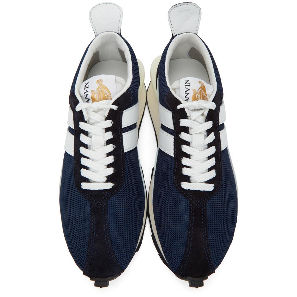Lanvin Navy Mesh Bumper Sneakers in Blue for Men | Lyst
