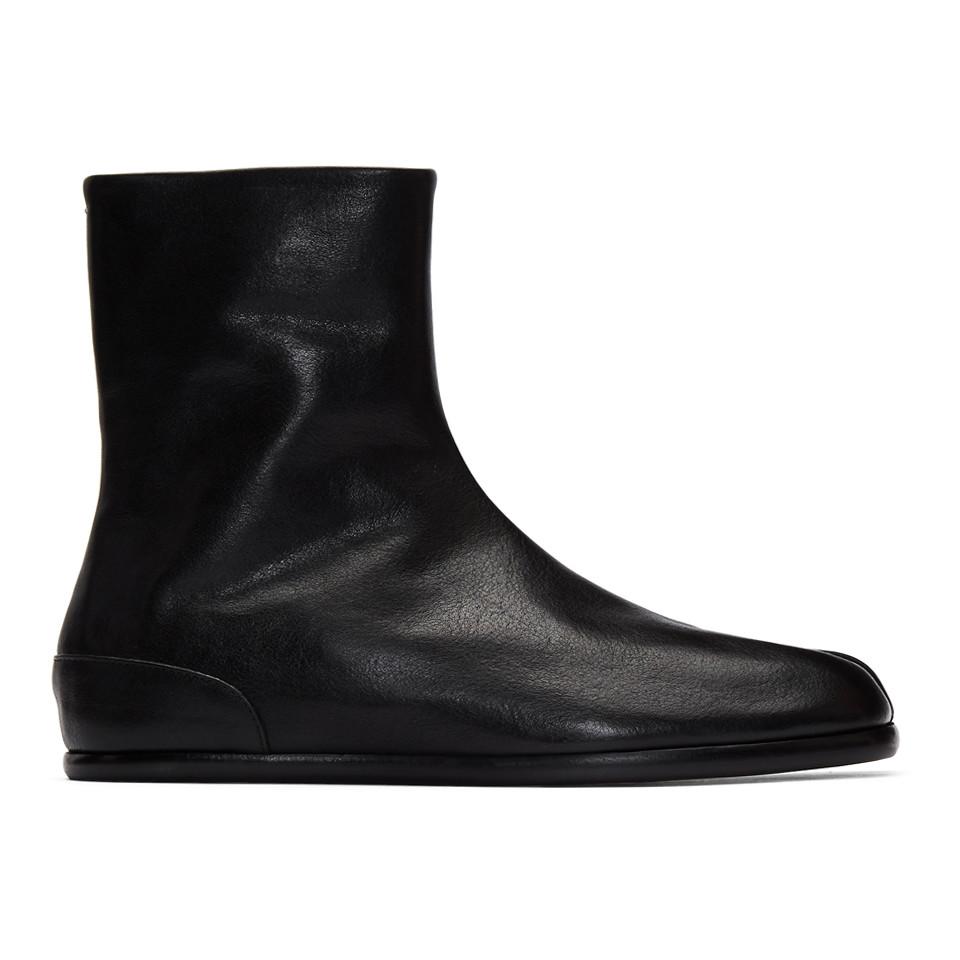 Maison Margiela Flat Tabi Textured Leather Boots in Black for Men ...