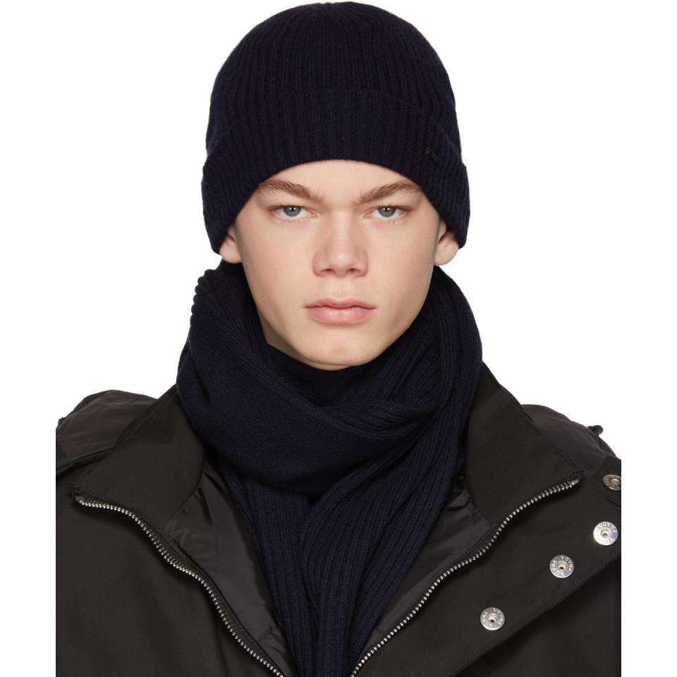 BOSS by HUGO BOSS Cashmere Navy Laurenzi Scarf And Beanie Set in Blue for  Men - Lyst