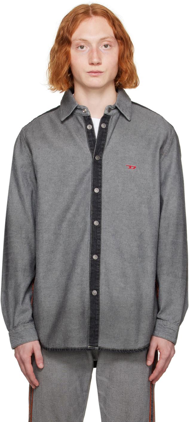 DIESEL メンズ ブラック D-simply-sp1-s デニムシャツ シャツ