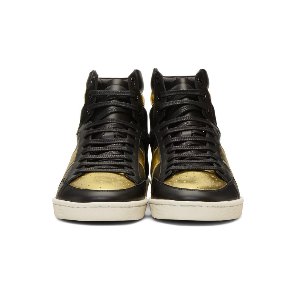 Saint Laurent Leather Black And Gold Sl/10 High-top Sneakers for Men | Lyst