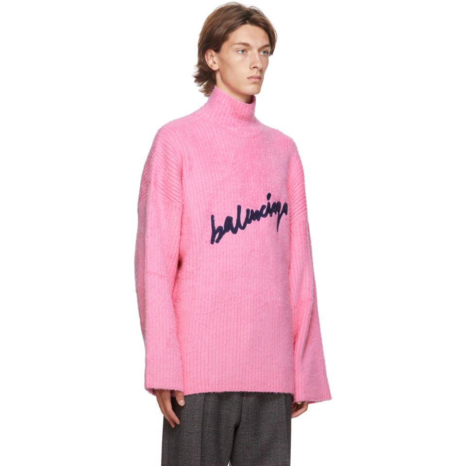 Balenciaga Pink Oversized Signature Logo Turtleneck for Men | Lyst