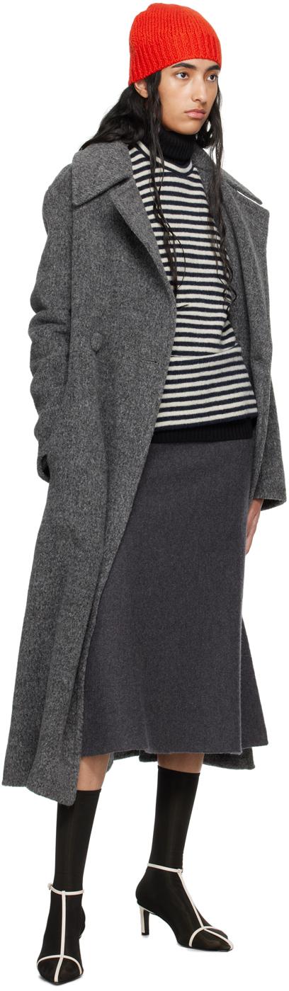 Jil Sander レディース ブラック グレー ダブルブレスト コート