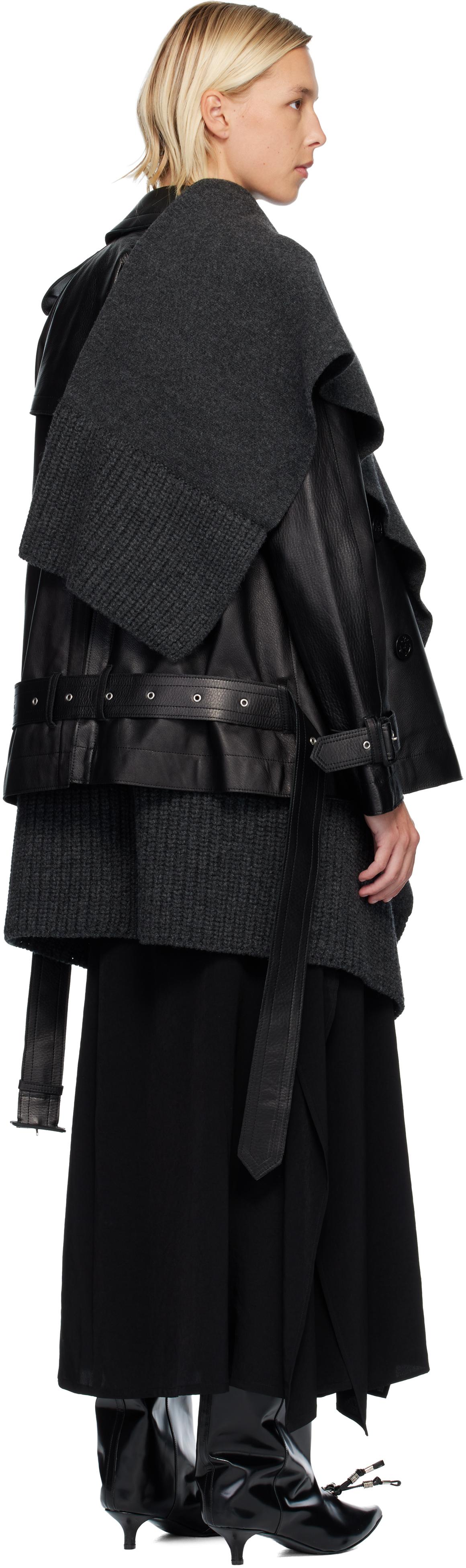sacai 21AW Wool Knit × Suiting Jacket 2 Sacai Leather & Wool Knit Jacket Set in Black | Lyst
