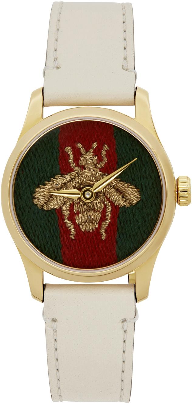 G-timeless Bee Leather Strap Watch 