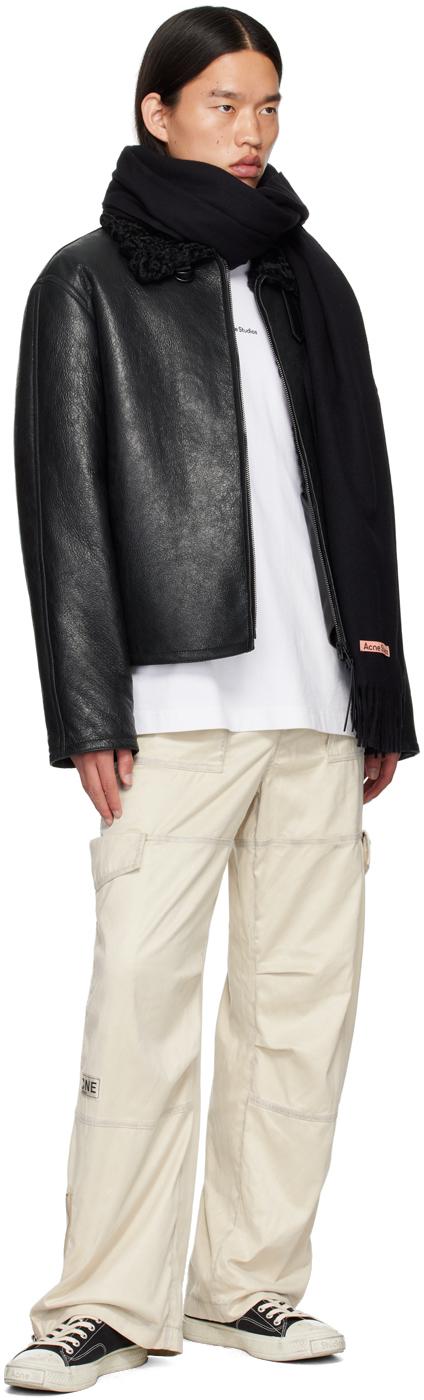 Acne Studios メンズ ブラック ジッパー シアリングジャケット Acne Studios メンズ ブラック ジッパー シアリングジャケット