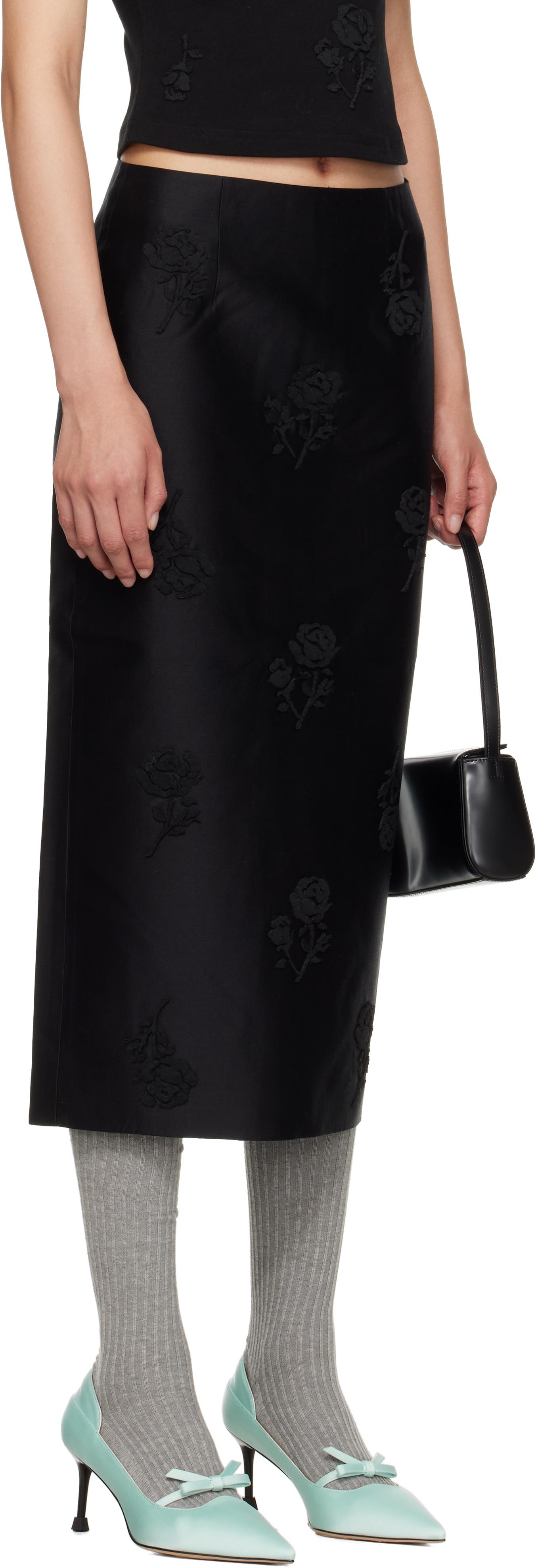 Shushu/Tong ブラック ローライズ ミニスカート バラ柄 SHUSHU/TONG: Women's Low Waist A-Shape Skirt (Black) | DSML