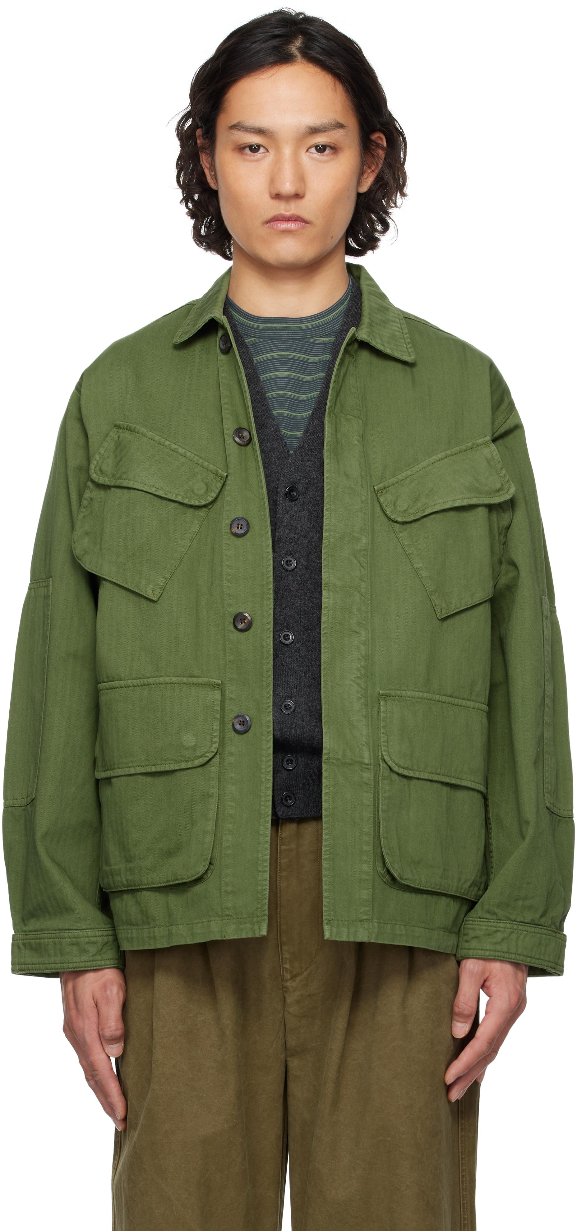 Drake's Herringbone Cotton Jungle Jacket in Green for Men Lyst UK