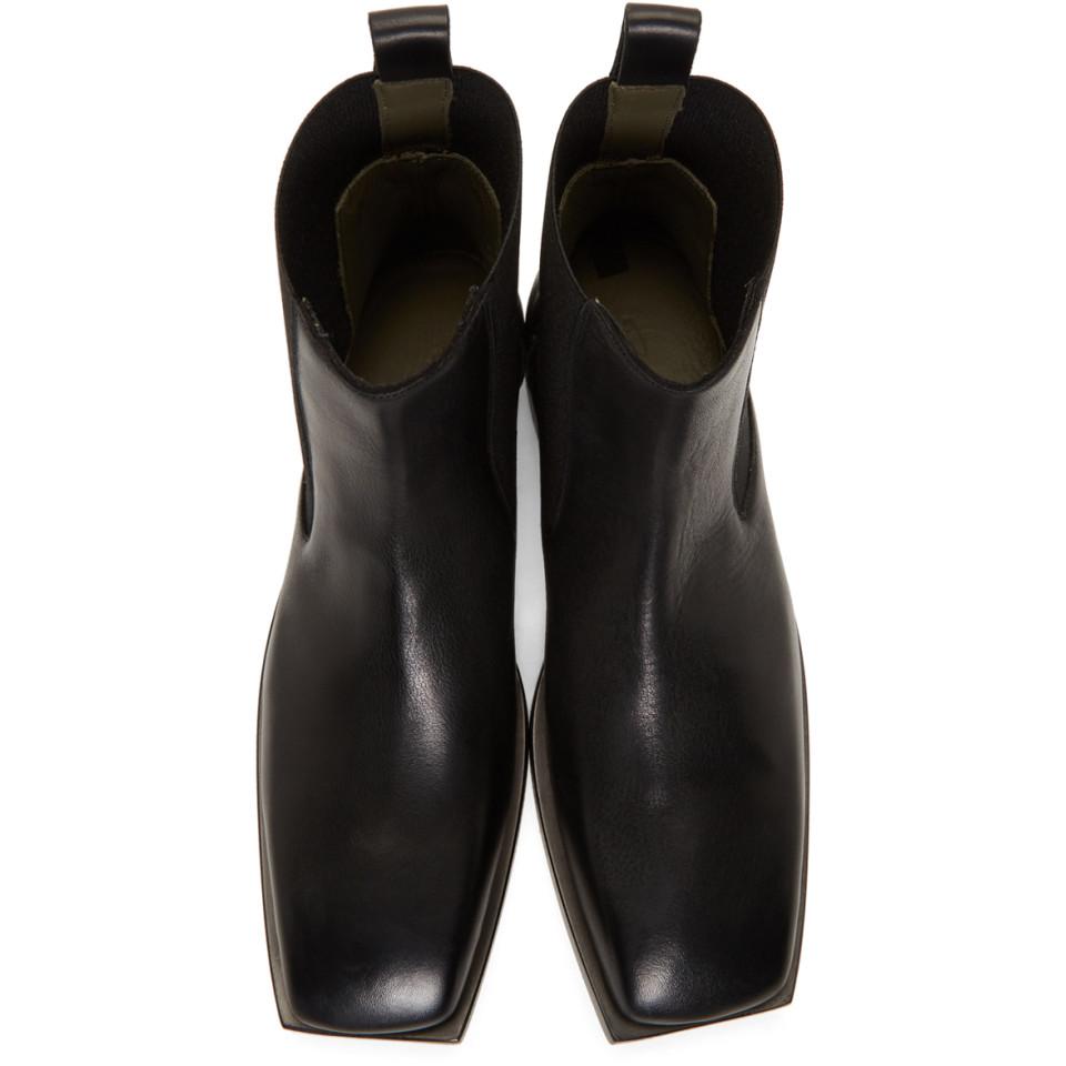 Rick Owens Leather Black Flat Square Toe Boots - Lyst