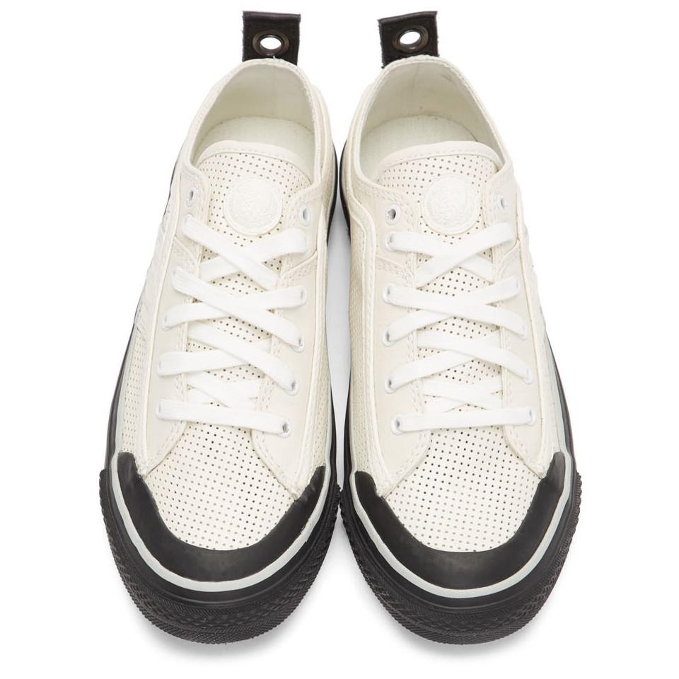 DIESEL Leather White S-astico Low Logo Sneakers for Men - Lyst