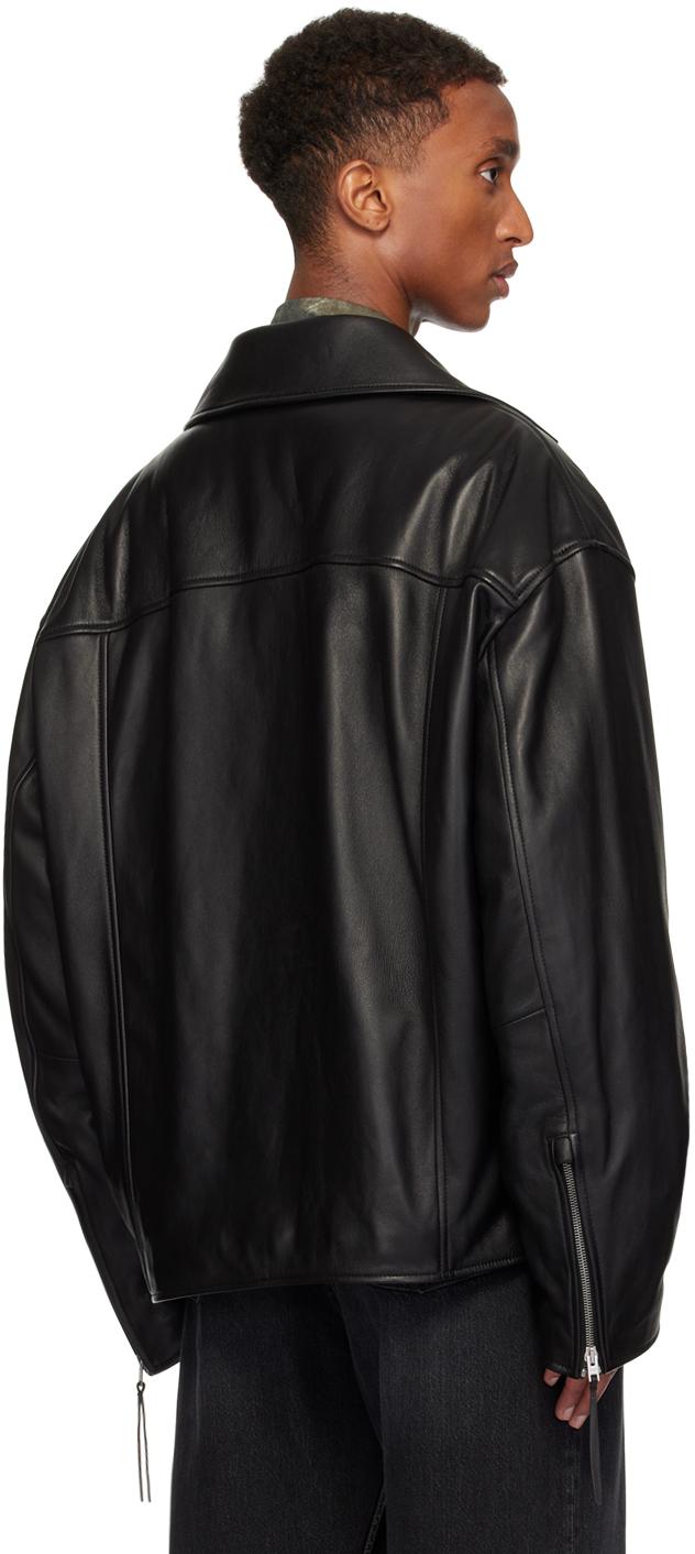 Acne Studios メンズ ブラック Waxy ナッパレザー バイカー Acne Studios メンズ ブラック Waxy ナッパレザー バイカー