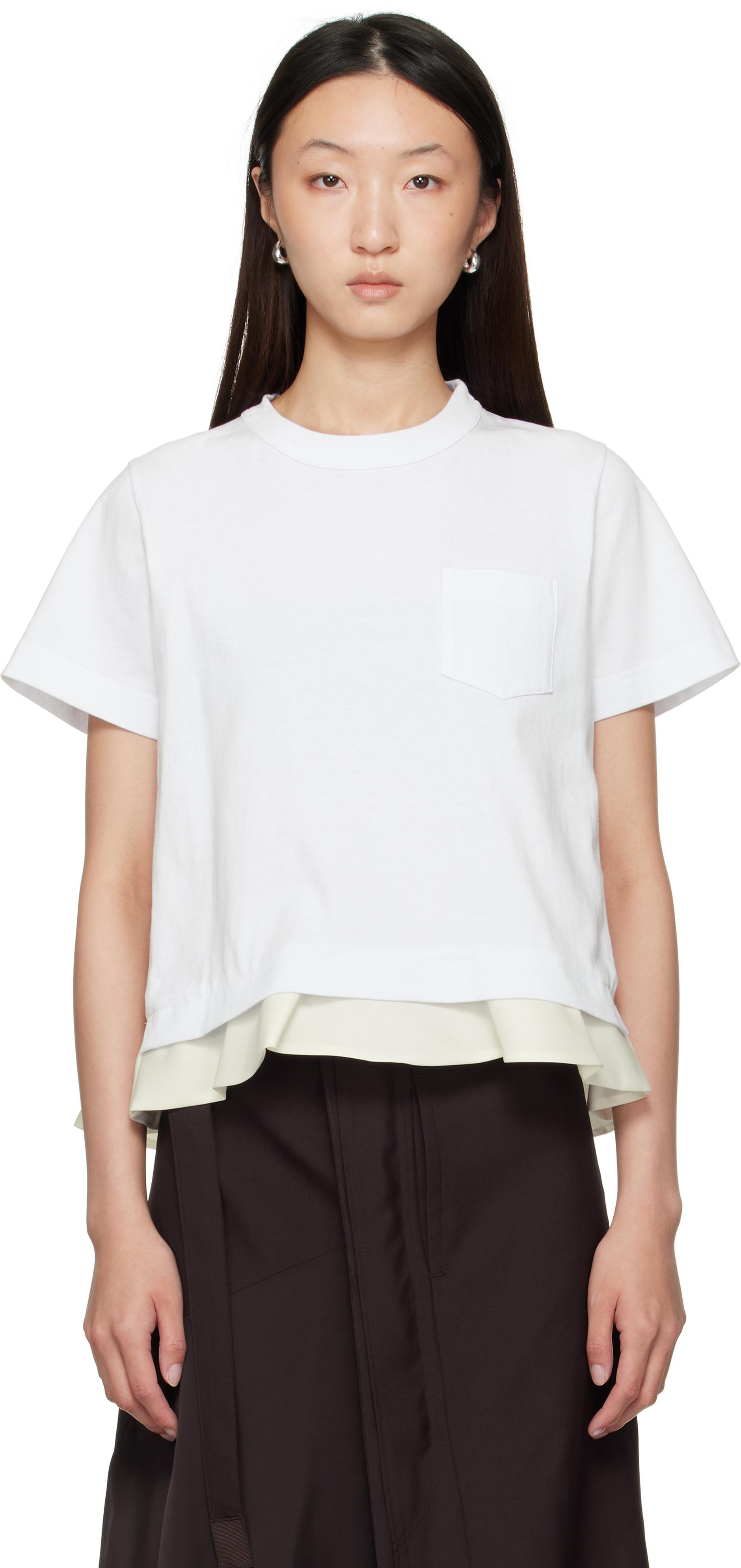 Sacai Nylon Twill & Cotton Jersey T-Shirt in White | Lyst