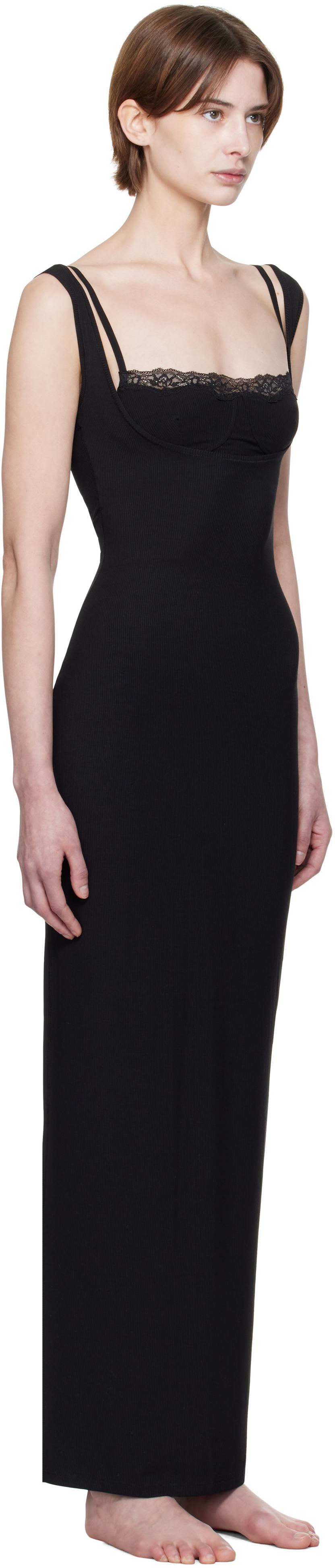 soft lounge lace tank dress skims Skims Soft Lounge Lace Tank Maxi Dress in Black