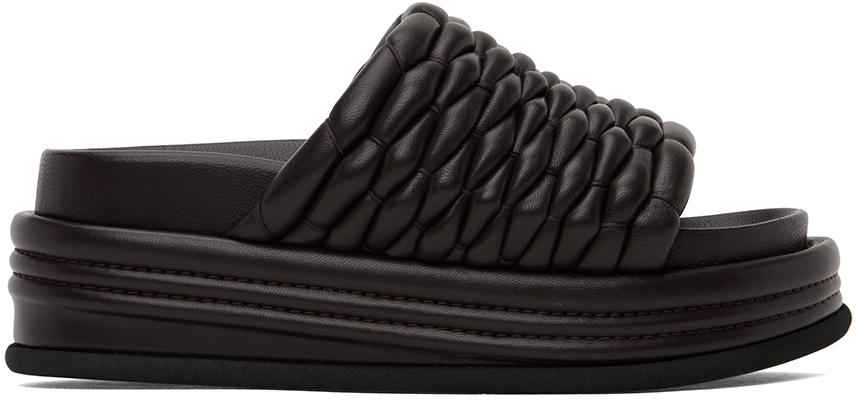 Dries Van Noten レディース ブラック バーガンディ ウーブン サンダル  