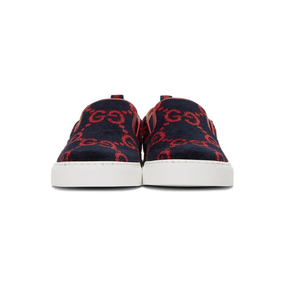 Gucci Blue Terrycloth GG Slip-on Sneakers in Red for Men | Lyst