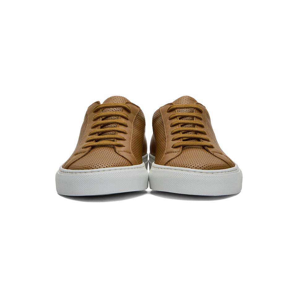 Common Projects Tan And White Achilles Low Perforated Sneakers in Brown for  Men | Lyst