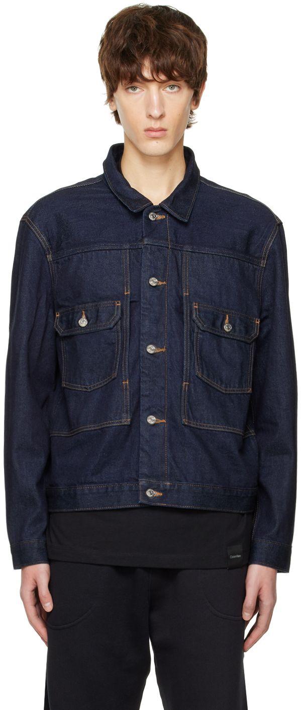 Calvin Klein Navy Utility Denim Jacket in Blue for Men | Lyst