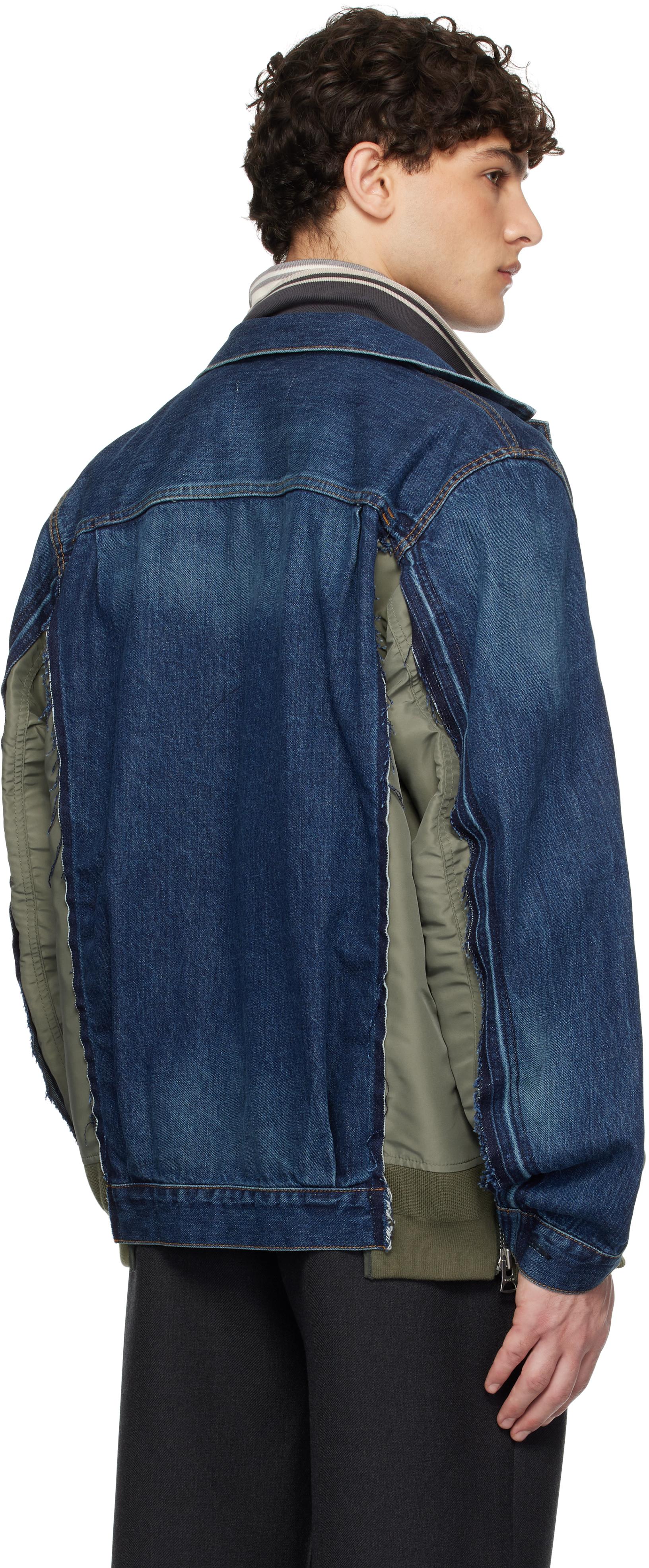 【関税込み】sacai ブルー ナイロンツイル デニムジャケット sacai: ブルー ナイロンツイル デニムジャケット | SSENSE 日本