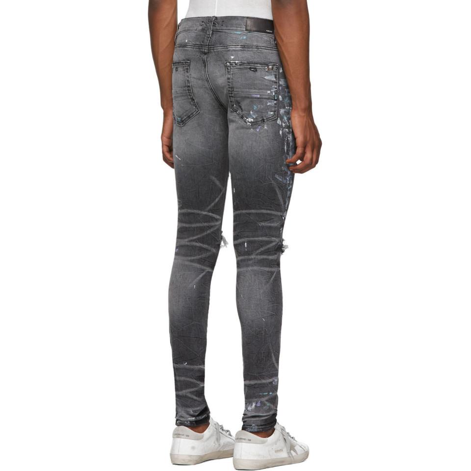 Amiri Denim Grey Paint Splatter Jeans in Gray for Men - Lyst