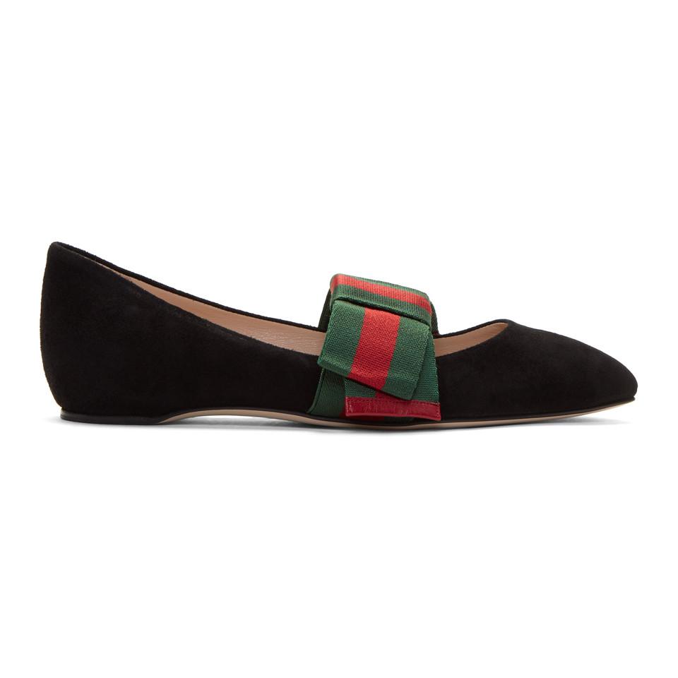 gucci suede ballet flat with web bow