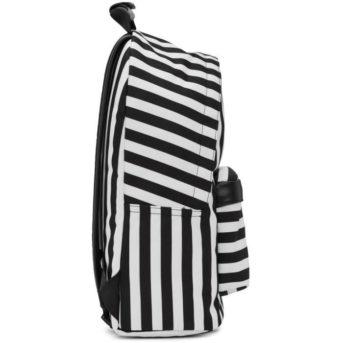 black and white striped backpack