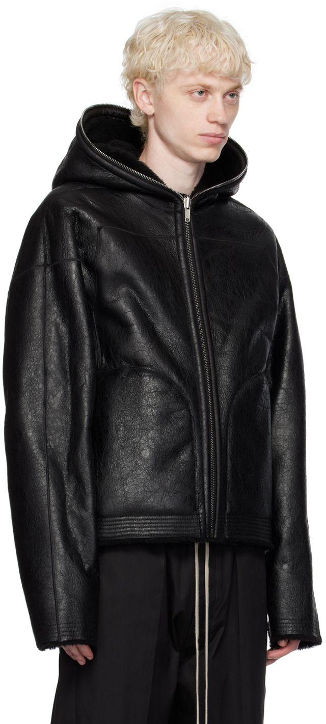 Cropped Leather Hooded Jacket Rick Owens Men's Leather Jacket