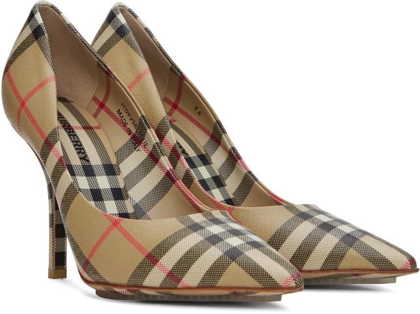 パーティーシューズ Burberry Heeled shoes Beige Burberry Beige Check Heels in Metallic | Lyst Canada