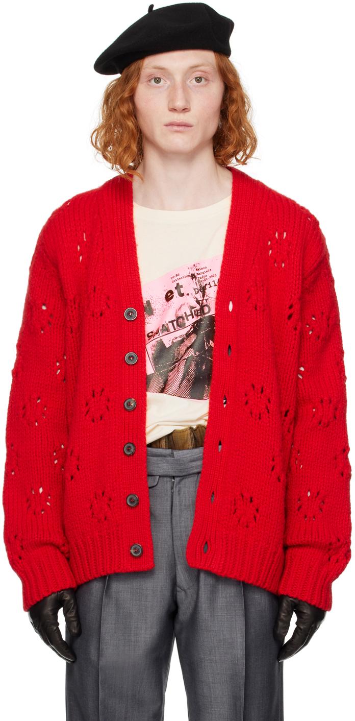 Maison Margiela メンズ レッド Vネック カーディガン セーター & ニット