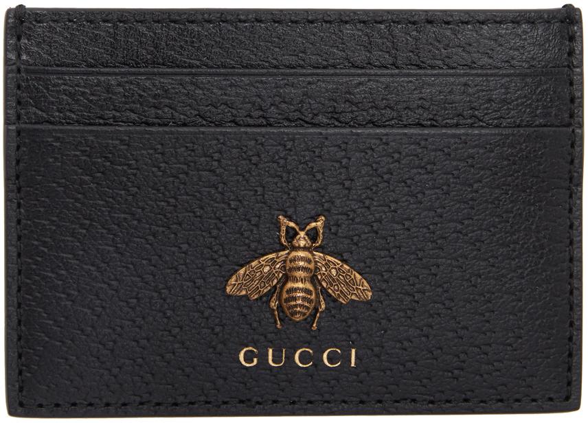 Gucci Leather Bee Card Holder in Black for Men | Lyst