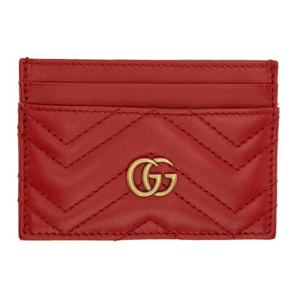 Gucci Leather Red GG Marmont Card Holder - Lyst