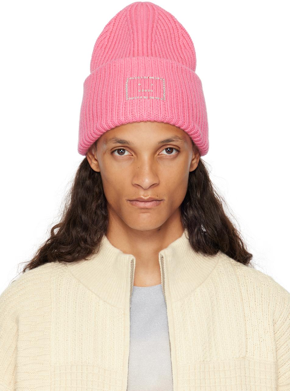 Acne Studios Embellished Face Logo Beanie in Pink for Men | Lyst UK
