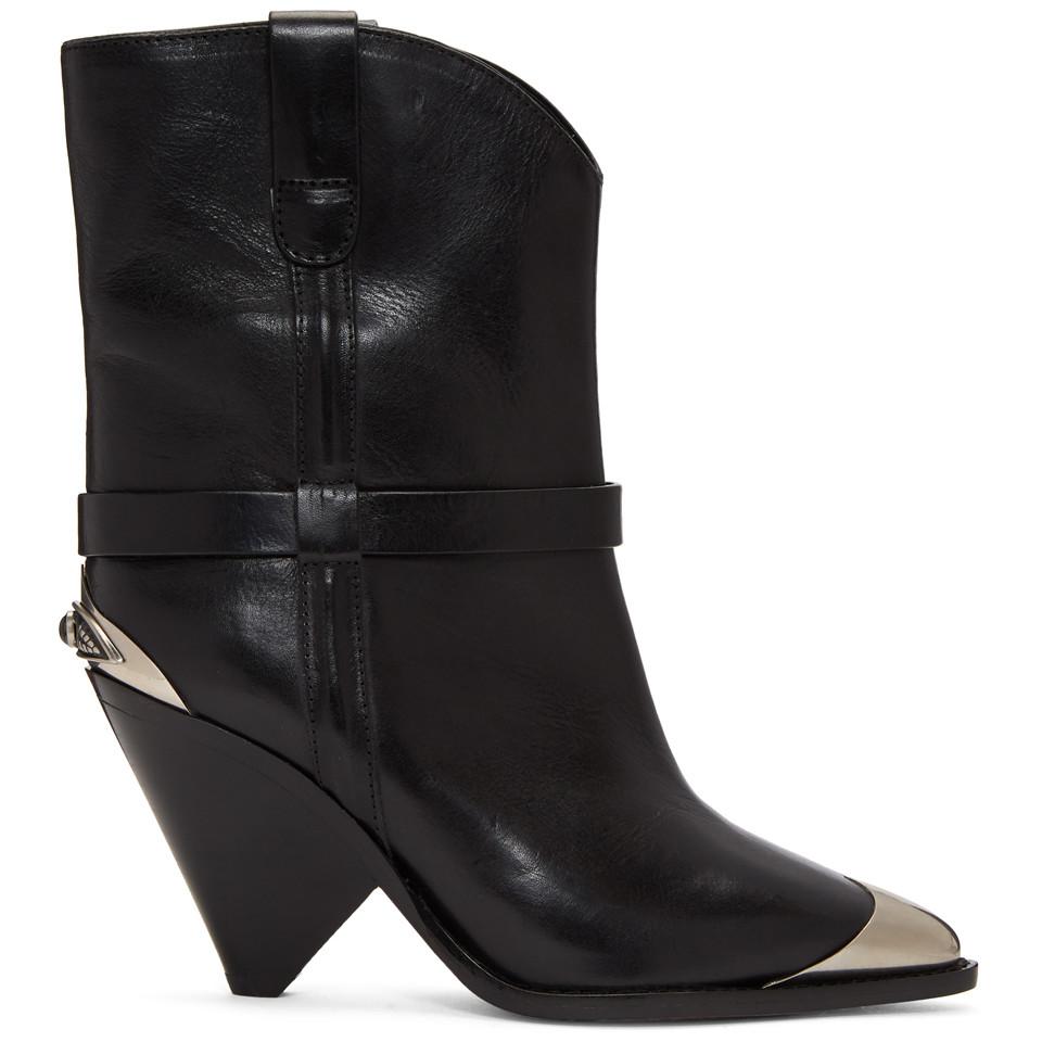 Isabel Marant Leather Black Lamsy Western Boots Lyst
