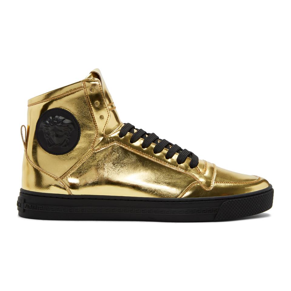 Versace Gold Medusa High-top Sneakers in Metallic for Men | Lyst