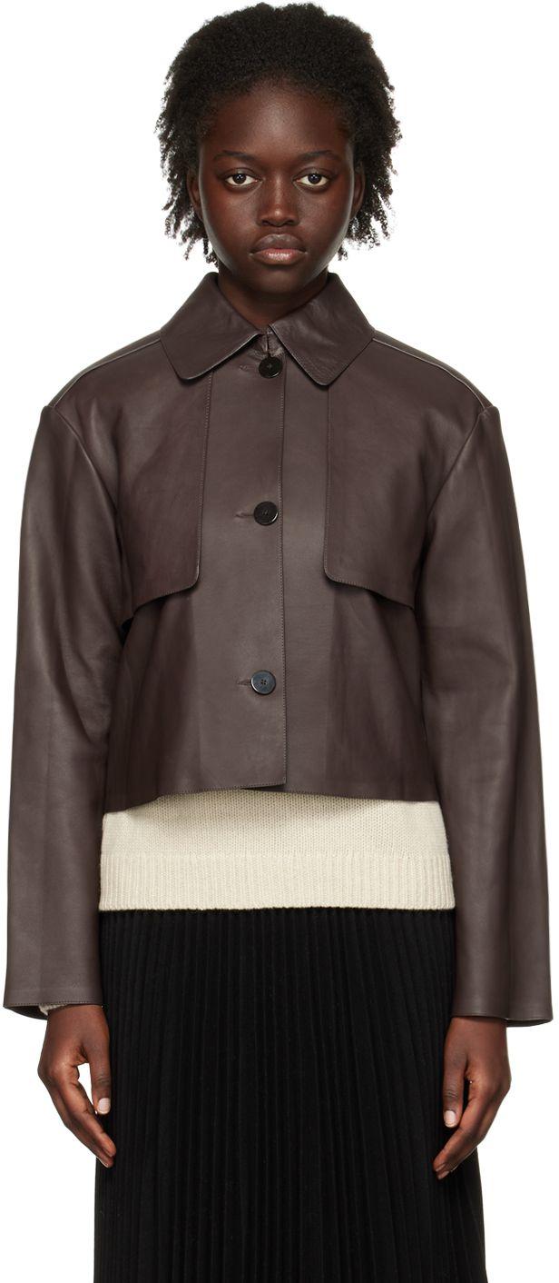 Theory Brown Crop Trench Leather Jacket | Lyst