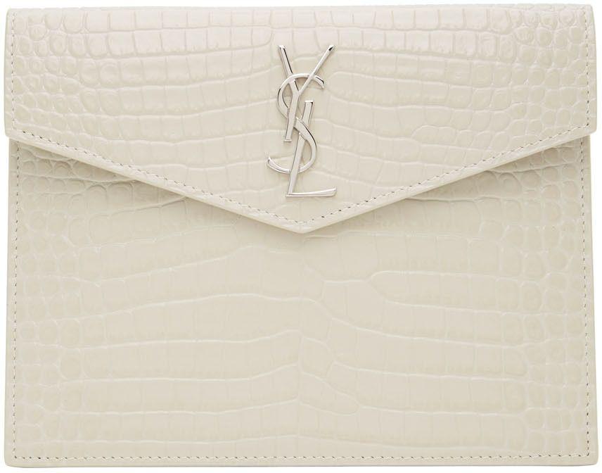 SAINT LAURENT UPTOWN BABY POUCH IN SHINY CROCODILE-EMBOSSED LEATHER