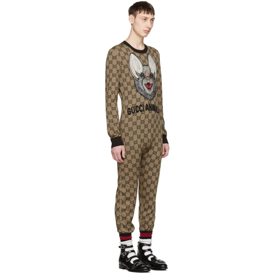 Gucci Brown Wool Gg Supreme Jumpsuit for Men | Lyst