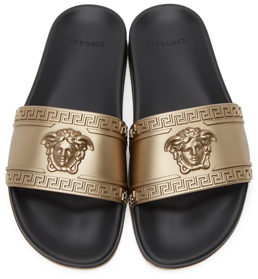 Versace Rubber Palazzo Pool Slides in Black for Men | Lyst