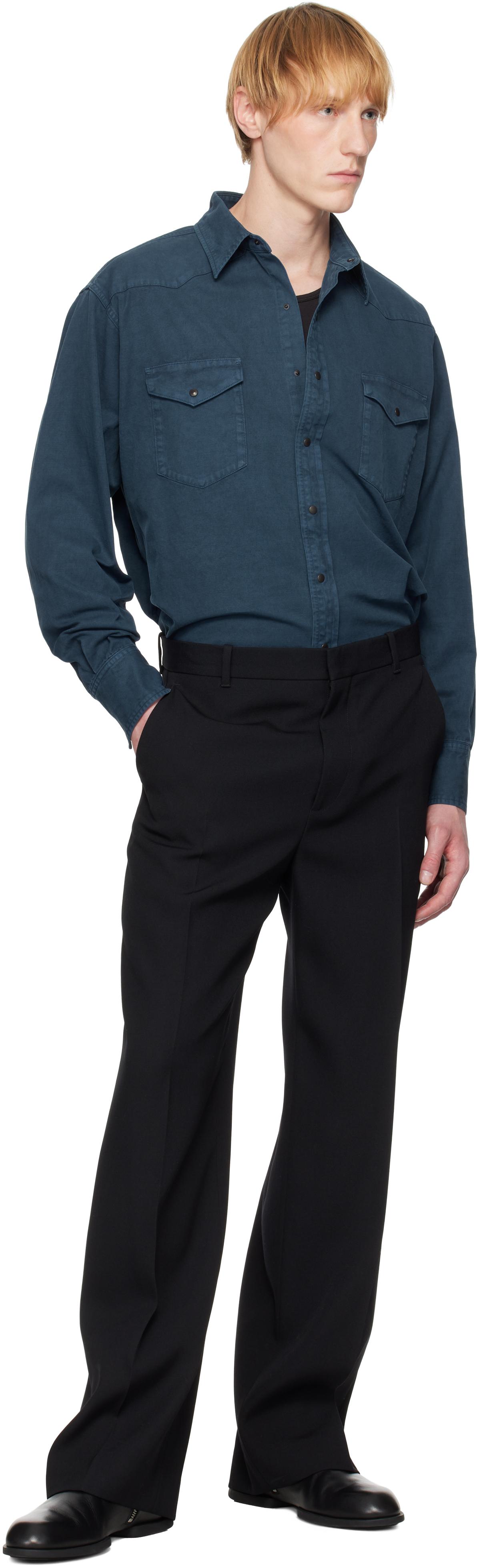 AURALEE Product Dyed Finx Gabardine Western Shirt in Blue AURALEE Product Dyed Finx Gabardine Western Shirt in Blue