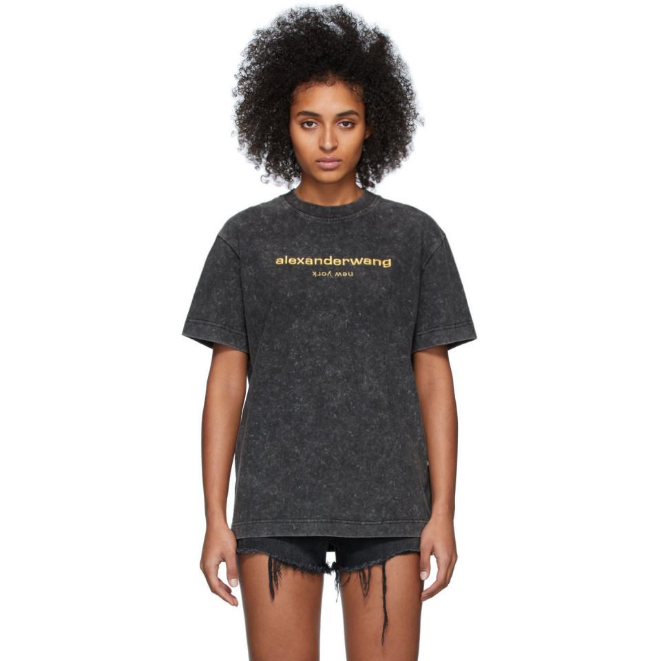 Alexander Wang Grey Embroidered Logo T-shirt in Gray