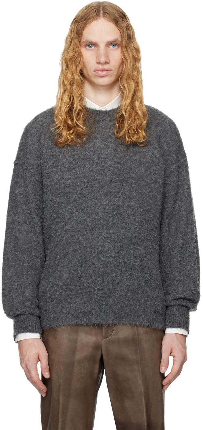 AURALEE Brushed Wool Cashmere Silk Crewneck Sweater in Gray AURALEE Brushed Wool Cashmere Silk Crewneck Sweater in Gray