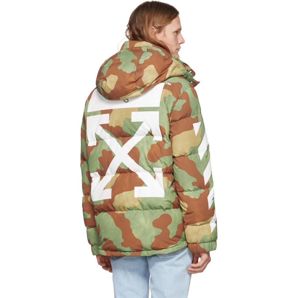 Off-White c/o Virgil Abloh Synthetic Green Down Camo Diagonal Arrows Jacket  in White for Men | Lyst