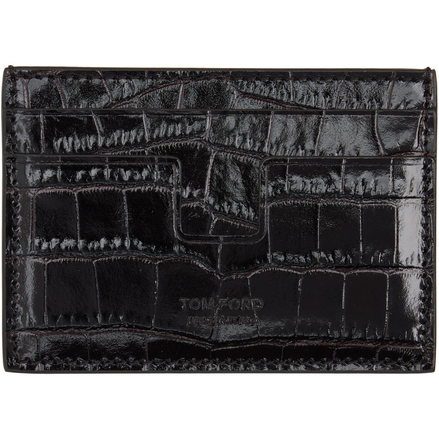 Tom Ford Shiny Croc 'T Line' Money Clip Card Holder in Black for