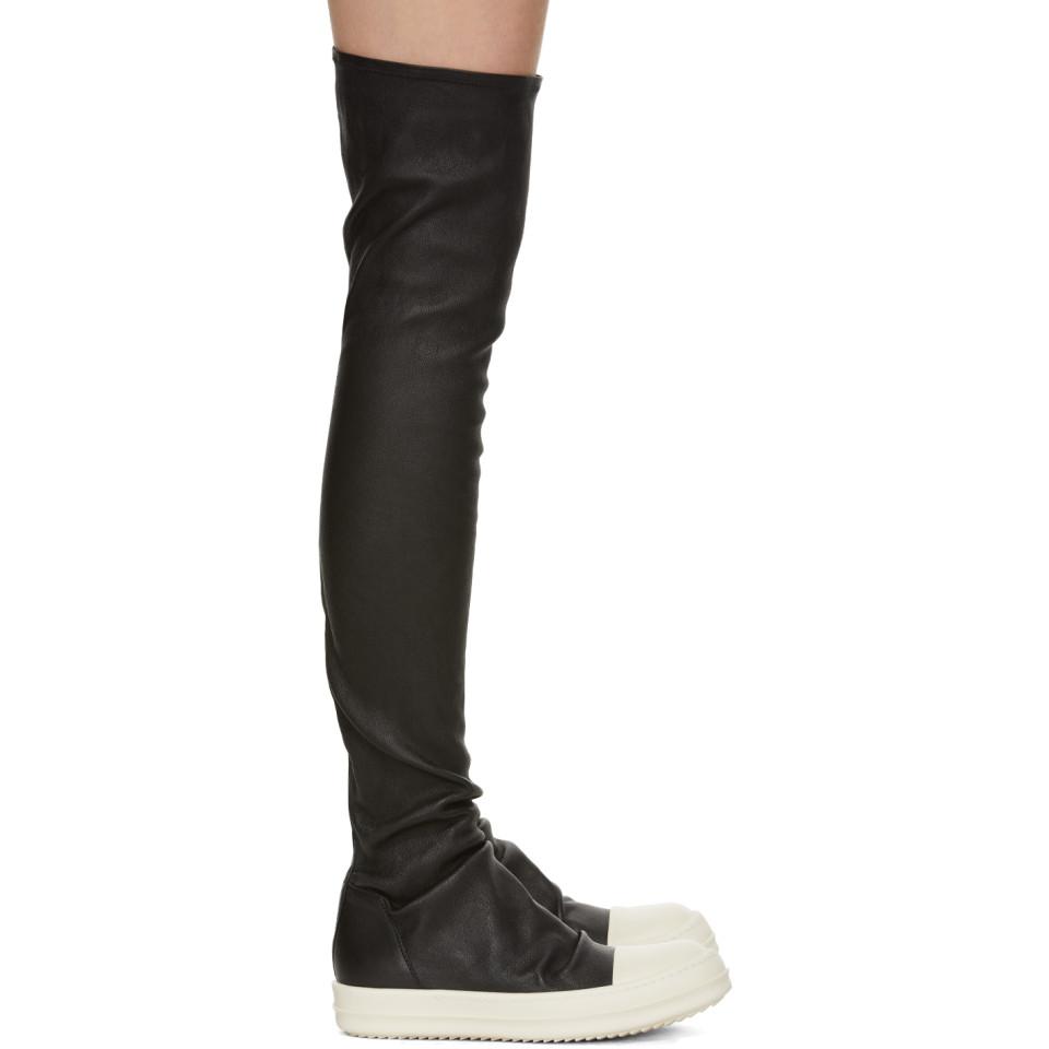 Rick Owens Black And Off-white Stocking Tall Boots | Lyst