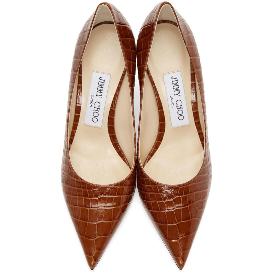 Jimmy Choo Leather Brown Croc Love 85 Heels - Lyst