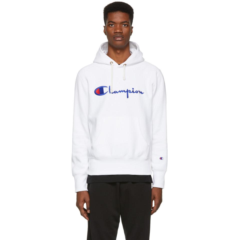 men's champion script logo pullover hoodie